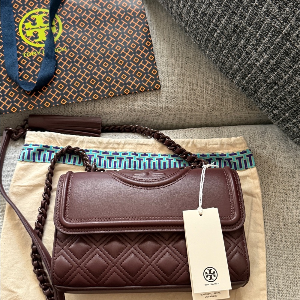 Tory Burch Fleming bag in color Wine
